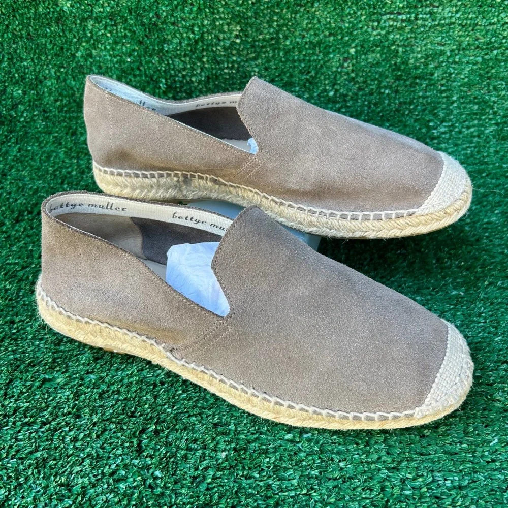 Bettye Muller New York Grey Suede Espadrille Loafers Slip On Flats Size 37